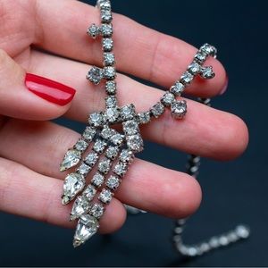 Fancy rhinestone necklace for bride, art deco accent necklace